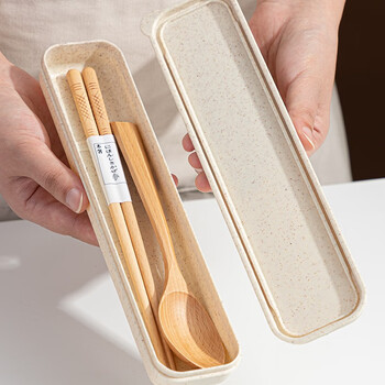 Half-life portable tableware, japanese-style wooden chopsticks and wooden spoon set, wooden chopsticks and spoons with storage box, student and children's travel tableware, beech wood chopsticks and spoons two-piece set