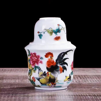 Ceramic wine warmer, wine cup, scalding wine jug, household heated wine jug, hot wine artifact, wine divider, yellow wine cup, wine set, family portrait (two taels)