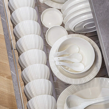 Shengxi bowls and plates tableware high-end light luxury pure white gift box bowl set ceramic bowls and dishes cutlery set housewarming gift pure laiyin soup pot for 10 people brocade box 46 pieces