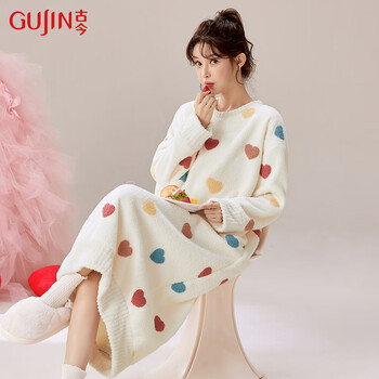 Ancient and modern (gujin) composite velvet pajamas, women's nightgown plus velvet home clothes, can be worn outside, imitation half velvet coral velvet skirt to keep warm m