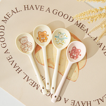 Persson spoon cute cartoon ceramic spoon long handled spoon home dessert spoon milk tea stirring spoon internet celebrity spoon spoon 4 mixed long handled spoon
