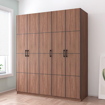 Pingziji small apartment nordic simple wardrobe bedroom storage door storage large wardrobe furniture enf grade paint-free board customization embossed walnut color 2 doors (80cm long)