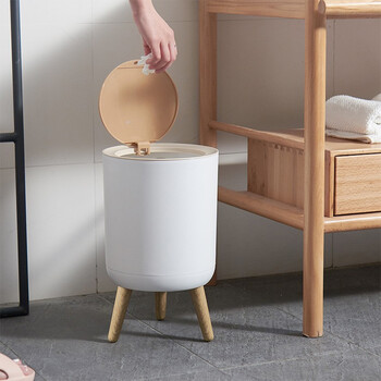 Feida sanhe light luxury style trash can fashionable and creative tall push type with cover simple nordic style white bedroom trash can white 7l