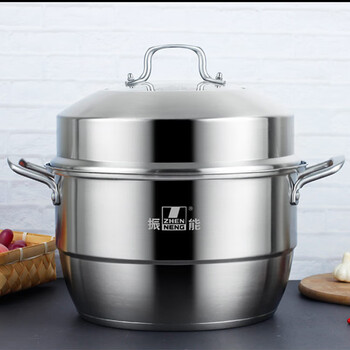 Zhenneng steamer household 304 stainless steel three-layer extra thick large steamer drawer steamed buns induction cooker gas use 36cm double layer 30cm inner diameter 24cm outer diameter 26cm