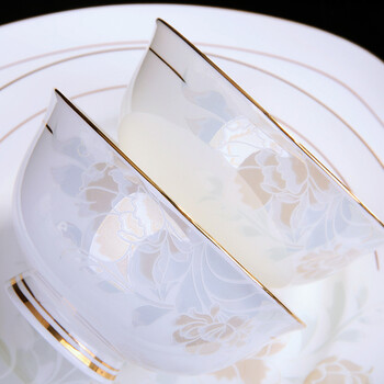 Jinqiutang jingdezhen ceramics 58 skull bone china tableware household high-foot bowls and plates set inlaid with gold wedding housewarming gift