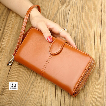 Vqgt retro long wallet women's new clutch bag mobile phone bag chinese valentine's day girl wallet coin purse female card bag brown (can write greeting cards)