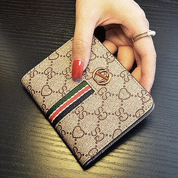 Grozd birthday gift new small wallet women's short wallet ultra-thin simple folding wallet card holder coin purse european and american apricot color