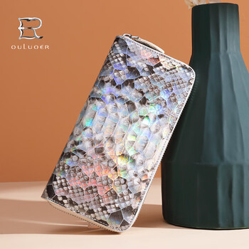 Oral python leather wallet women's genuine leather fashion clutch 2025 new high-end large capacity long wallet chinese valentine's day original color