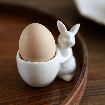 Jiayi kitchen european-style rabbit egg tray breakfast egg cup ceramic pure white egg cup creative living room decoration egg-shaped candle holder ceramic rabbit egg tray