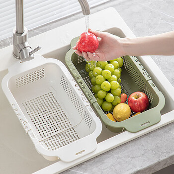 Home katei story japanese sink drain basket double layer retractable sink basket kitchen fruit sink sink drain basket plastic double layer sink drain basket green 1 set