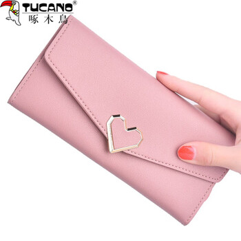 Woodpecker (tucano) new wallet women's long multi-card slot wallet card holder all-in-one bag student fashion thin casual ticket 2260 dark pink