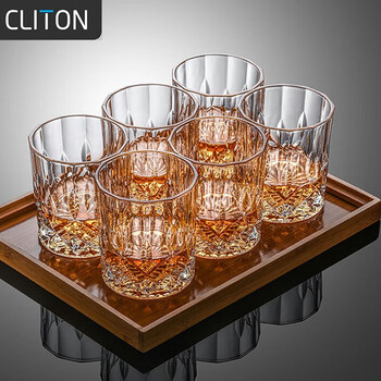 Cliton glass whiskey glass thickened carved european spirit glass foreign wine glass household water glass set 6 pieces