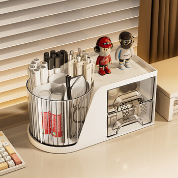 Kaman rotating pen barrel storage box, high-looking round pen barrel, multi-functional student desktop, children's desk, stationery storage rack, white, two-in-one pen barrel, 1 piece