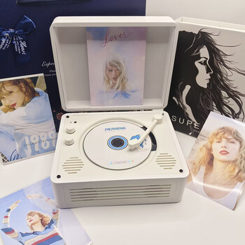 Hkmw sony machine sony same type cd player album player music vinyl disc record bluetooth integrated speaker audio birthday gift white wood color wooden model with bluetooth + remote control + gift bag