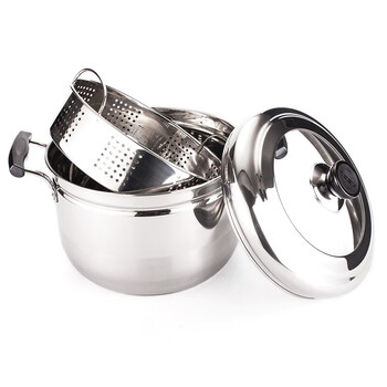 Stainless steel thickened japanese steamer soup pot double bottom pot steamer steamer grid rice rice soup rice steamer tailanshi 22cm (with steamer) one layer suitable for 1-2 people thickened double bottom pot