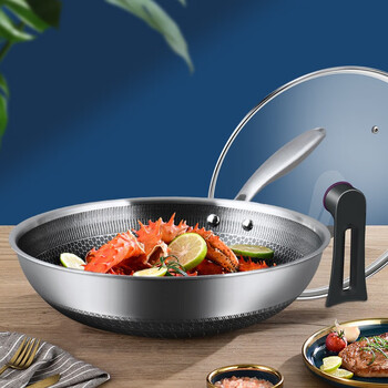Aileshi non-stick wok 316 stainless steel double-sided non-stick inner diameter 32cm low oil smoke wok with lid flagship model 316 double-sided inner 32 outer 34 32cm