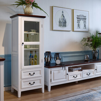 Shuneng american wine cabinet sideboard foyer pastoral wine cabinet display cabinet european small wine cabinet living room multifunctional mediterranean customized | white + walnut 620*450*1595mm