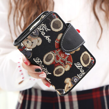 Clcey wallet women's short 2024 new fashion korean version trendy student small fresh lady cute small wallet with change in hand gentleman black