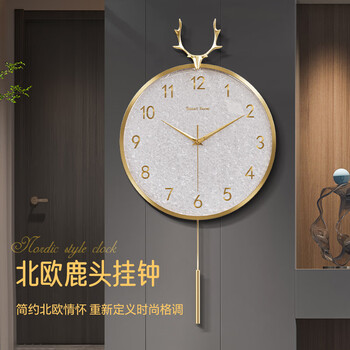 Copper master light luxury wall clock living room advanced modern simple internet celebrity home fashion clock nordic silent wall-mounted large clock metal trumpet - floral dial - silent movement.