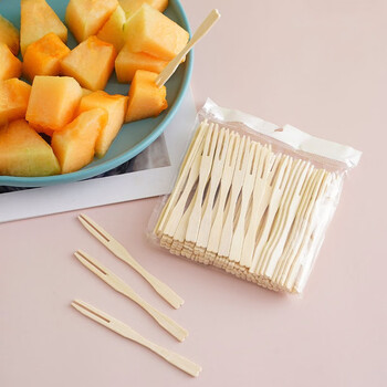 Changyin disposable fruit fork for eating fruit, solid wood fruit pick insert, transparent household snack cake dessert fork, original color (1 package) 100 pieces