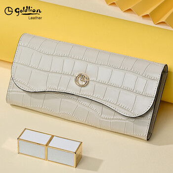 Goldlion brand clutch women's wallet long small clutch 2025 new genuine leather high-end women's clutch wallet crocodile pattern gift box officially authorized