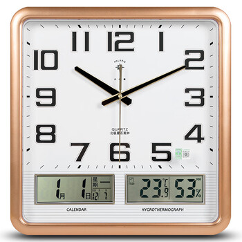 Polaris (polaris) wall clock living room 2025 new electronic clock modern wall-mounted simple fashion calendar clock quartz clock home ultra-quiet movement dual liquid display gold (37*38 cm) ultra-quiet quartz movement