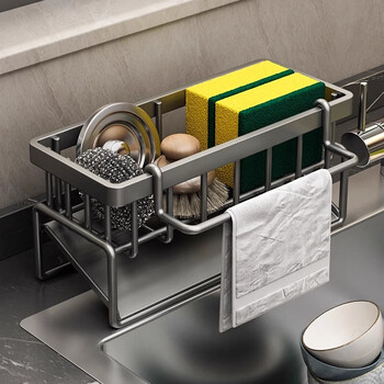 Added kitchen rack sink rag drain rack faucet sink dishwashing liquid steel ball storage rack artifact