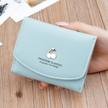 Shuguoer women's wallet women's short soft wallet 2021 new cherry korean style fashion simple female student folding small wallet green