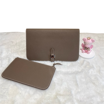 Second-hand 95 new hermes long wallet silk in series epsom calfskin wallet card holder women's bag 98 new dogon duo wallet elephant gray diamond color