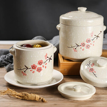 Jiayi chulian plum blossom ceramic waterproof stew cup large soup bowl household steamed egg cup retro double cover double-ear stew jar bird's nest bowl with cover inner bowl no. 2 700ml plum blossom (1-2 servings) + ceramic spoon