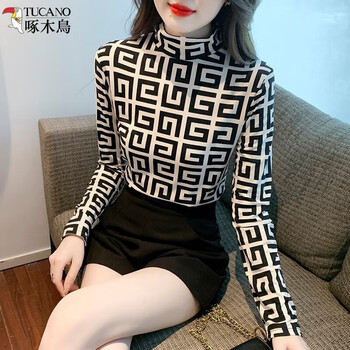 Woodpecker european half turtle collar bottoming shirt women's autumn clothing 2025 autumn and winter new slim fit long sleeve top with small shirt picture color regular xl