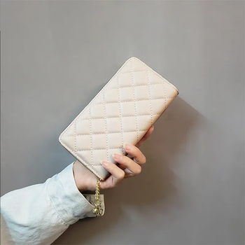 Bofu's new rhombus long european and american women's small wallet women's change mobile phone clutch bag women's card holder wallet fashion ayx off-white checkered pattern