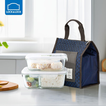 Lock&lock heat-resistant glass crisper separated lunch box set large capacity lunch box sealed bowl 750+1020ml+pack