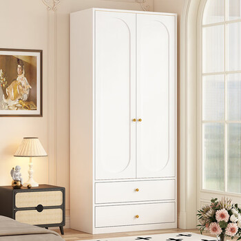Yanran french wardrobe home bedroom children's cream style double door modern iron wardrobe rental room large capacity wardrobe (800 long) iron double door with two buckets - white