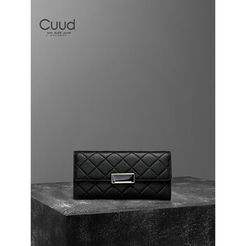 Cuud counter clutch bag women's wallet mobile phone bag fashionable genuine cowhide multifunctional rhombus wallet women's long black