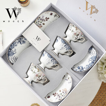 Wooch qingya-tall coffee cups and saucers gift box with beautiful and exquisite coffee cups and saucers as new home gifts for best friends qingya-tall coffee cups and saucers-platinum gift box