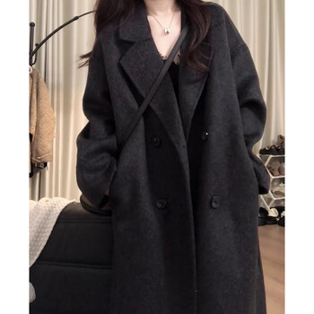 Garnuo high-end hepburn style black woolen coat for women mid-length 2025 new autumn and winter small woolen coat black down liner m 101-115 catties