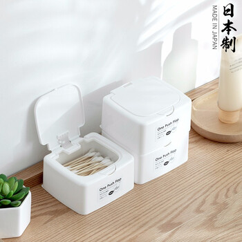 Home katei story desktop push-button storage box imported from japan, clip, sundry organizer, cotton swab storage box with cover, white, one pack
