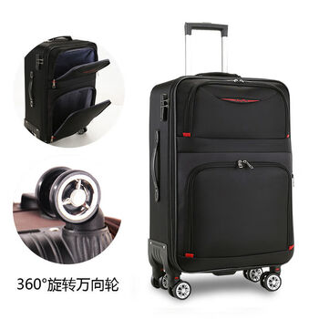 Large-capacity suitcase oxford trolley suitcase for male and female students trendy suitcase korean style canvas password box suitcase 68 black encrypted waterproof oxford cloth spinner 20 inches can be boarded for personal short-term travel