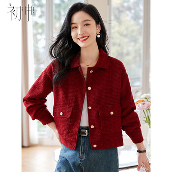 Chu shen short jacket women's new year's eve party wear red small fragrance retro jacket top s13kf3860