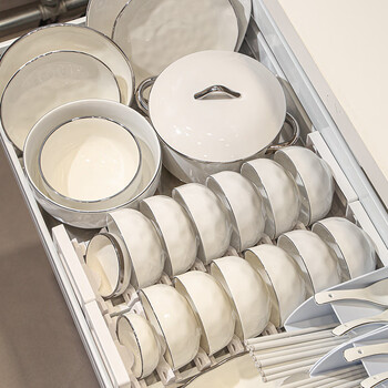 Shumang tableware set light luxury high-end home pure white 2024 new high-end bowls, plates, bowls and tableware housewarming gifts white-4 people with soup bowl gift box set of 20