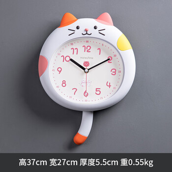 Qutong 2026 new children's room wall clock living room bedroom silent clock no punching wall hanging cute cartoon creative clock little white cat (silent* no punching)