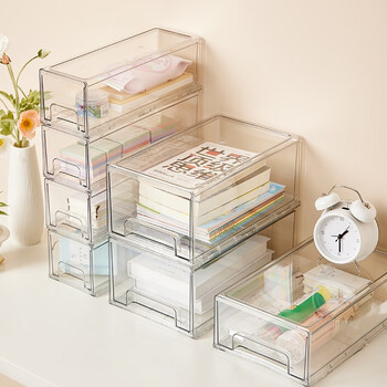 Kaman desktop storage box transparent drawer-type office storage box dormitory storage and organization artifact 2 pieces large and tall