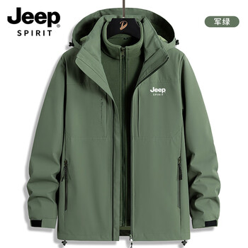 Jeep spirit jeep charge. jacket men's spring autumn winter 2025 new windproof and waterproof three-in-one velvet thickened jacket army green thick xl