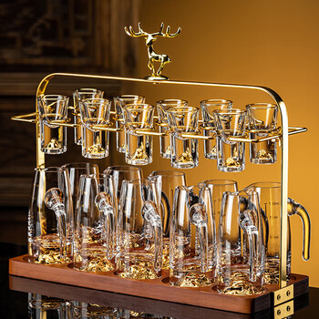 Depinte gold foil high-end liquor cup set wine splitter stand light luxury cup one-cup wine set jinshan style 10 pots 10 cups + deer rack 10ml 10 pieces