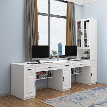 Yingfu modern desk home double student bay window bookcase integrated computer desk writing desk combination simple bookshelf bookshelf right high cabinet 2.3 meters desk