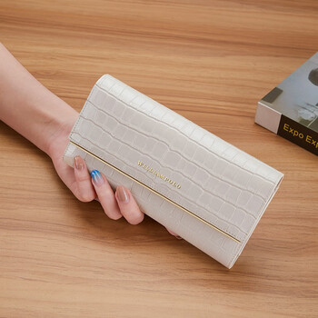 Williampolo paul leather wallet women's long new crocodile pattern handbag mother's large capacity card holder wallet white