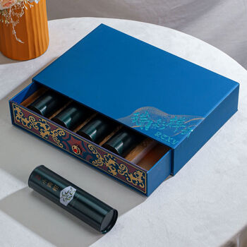 My home, my village, xinhui, xiaoqinggan pu'er tea, ripe tea, wholesale dried green tangerine tea, mid-autumn festival gift box, ruicai blue xiaoqinggan gift box 250g