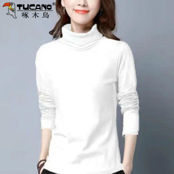 Woodpecker pure cotton korean style turtleneck bottoming shirt for women with long sleeves and spring and autumn t-shirt loose clothes simple fashion versatile top white xl recommended 120-132 pounds