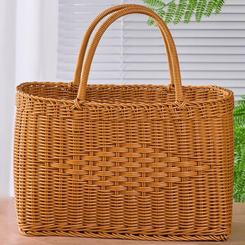 Liexuan large vegetable basket hand basket plastic supermarket shopping basket imitation rattan weaving storage basket fruit picnic basket large size hand basket 40*22*25cm